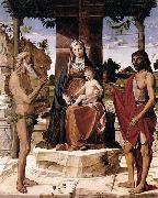 Bartolomeo Montagna Madonna and Child under a Pergola with St John the Baptist and St Onofrius oil painting artist